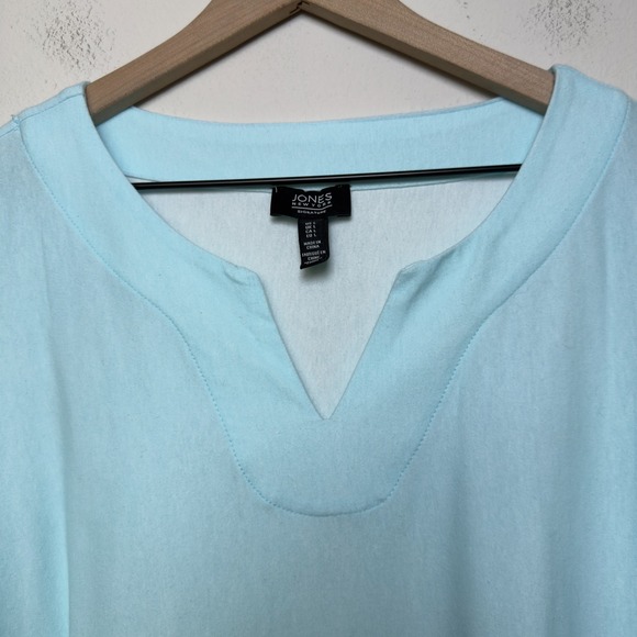 Jones‎ New York Women Novelty Top Large Blue Split Neck Greece Rivier 3/4 Sleeve - Picture 2 of 9